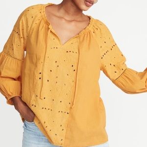 Old Navy Tie-Neck Cutwork Blouse